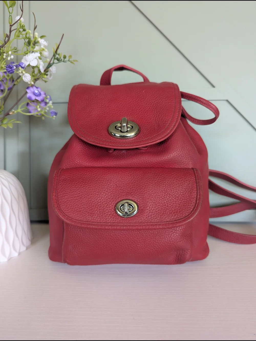 Coach Red Pebbled Leather Mini Backpack